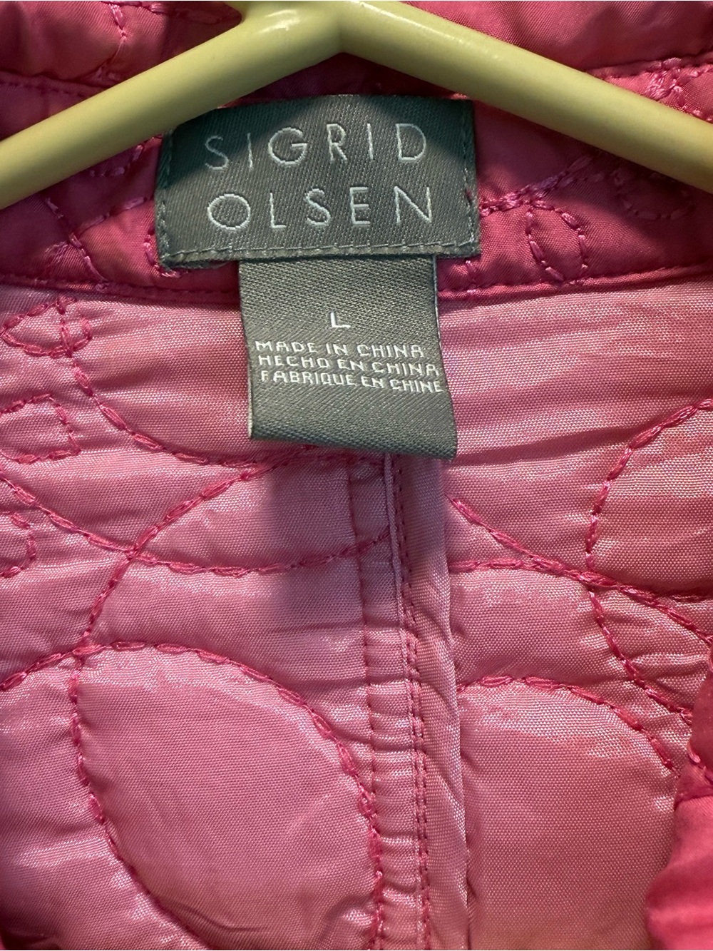 Sigrid Olsen Pink Quilted Jacket With Pockets & Snaps 100% Silk Sz(L) - Picture 7 of 7